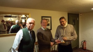 Sir John Scott (centre) presenting the Steve Smith Cup to Brian Hancox on behalf of George Ashcroft